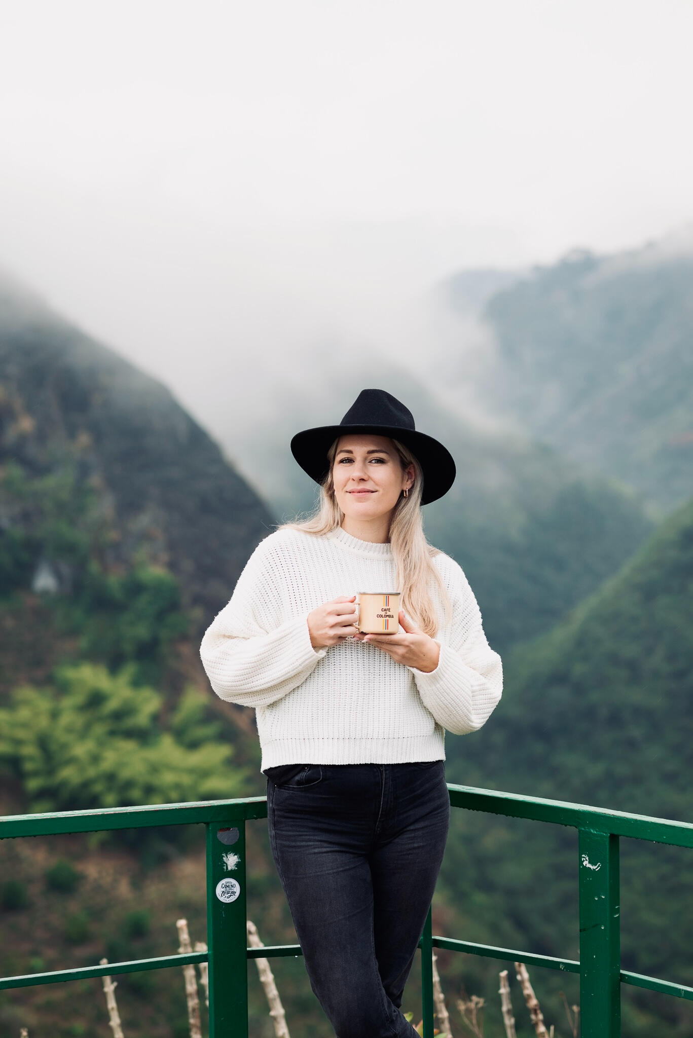 Vera Richartz with a cup of colombian coffee in her hand